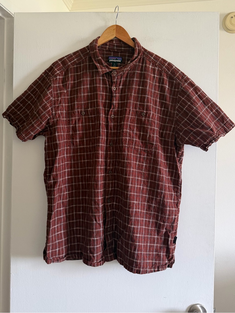 Patagonia Renewal Brown Orange Plaid Back Step Button Front Short Sleeve Shirt - Picture 4 of 12